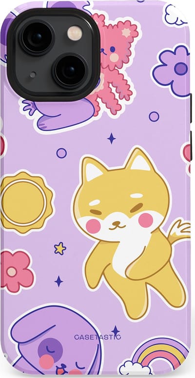 Casetastic hoesje geschikt voor Apple iPhone 13 mini - MagSafe - Dubbellaagse bescherming - Knuffelvriendjes - Fashion Case - Lichtroze Lila Goud