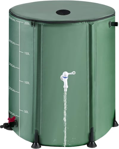 Famanu – Opvouwbare Regenton met 12 Stokken - 200L Draagbare Tuinopslagtank voor het Opvangen van Regenwater met Ritssluiting - Regenwater Opvangsysteem met Filterkranen en Overloopset