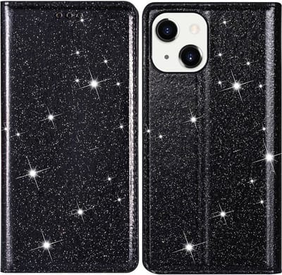 Coverup Hoesje - Geschikt voor iPhone 14 Plus Hoesje - Coverup Glitter Book Case - Zwart