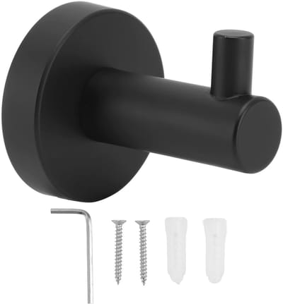 Dailygoods- Handdoekhaken Roestvrij Staal - Wandhaak Zwart - Wandbevestiging - Douchehanddoekhanger - Modern Design - 5x2x1.2cm