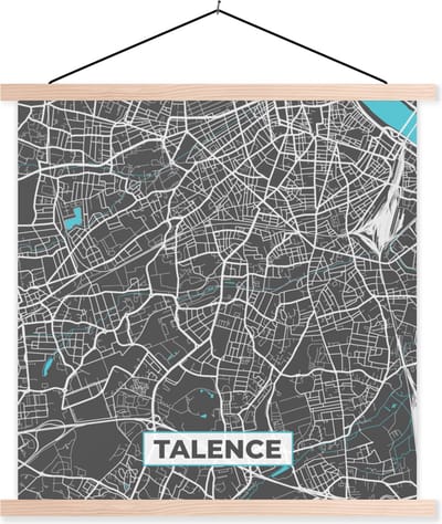 Posterhanger incl. Poster 40x40 cm - Schoolplaat - Talence - Stadskaart - Kaart - Frankrijk - Plattegrond - Textielposter - Blanke latten - Stadskaart