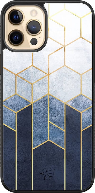 Hoesje geschikt voor iPhone 12 - Geometrisch fade art - Luxe Hard Case - Print - Blauw - Mooie Telefoonhoesjes