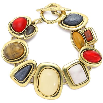 1 stuks Europees en Amerikaans retro stijl zinklegering ingelegd meerkleurige geometrische hars edelstenen eenvoudige en high-end vintage armband, geschikt voor vrouwen one-size beige