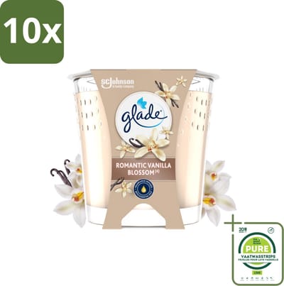 10 x Glade - Geurkaars Romantic Vanillebloesem - 100% Raapzaadwas & Vegan - 112 g - Grootverpakking - Geurkaars - Vanille Geur - Amber Geur - Vegan Kaars - Biologische Kaars