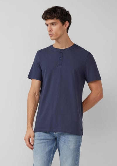 s.Oliver - male - Shirt met henleyhals en visgraatstructuur