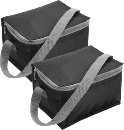 2x kleine koeltas voor 6 blikjes - zwart - met rits en draagband - lunch-drankjes-medicijnen - 20 x 13 x 13 cm