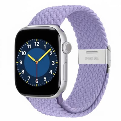 Paars nylon horlogebandje geschikt voor Apple Watch dames en heren 38 mm / 40 mm / 41 mm / 42 mm (serie 10 / 11), elastisch smartwatch bandje zonder gesp, gevlochten stretch vervangend horloge bandje