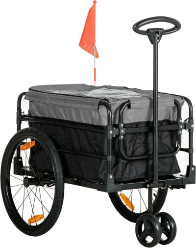 MODFU - Fietskar - 2-In-1 - Als Fietskar Of Bolderkar - Met Luchtbanden - Staal - Zwart - 130 X 64 X 64/103 Cm