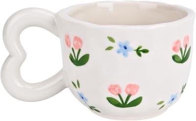 Schattige keramische koffiemok met hartvormige handgreep, geschikt voor thuis en op kantoor, vaatwasser- en magnetronbestendig, 10.5oz/300ml voor melk, latte en thee