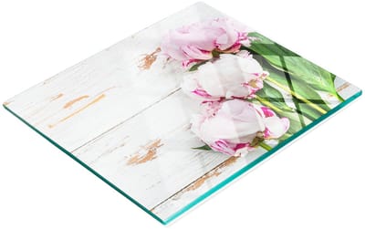Decoratieve glazen snij- en serveerplank met pioenrozenmotief, 60x52 cm