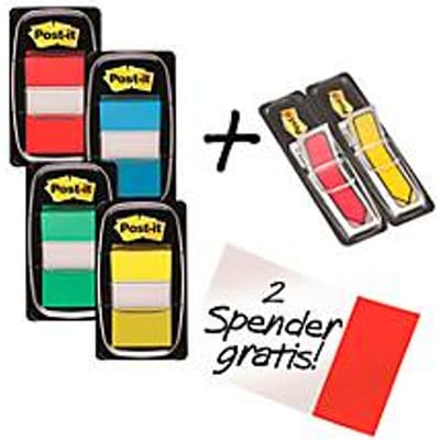 Post-it® index I680-P6 plakstrips, gesorteerd op kleur, 25,4 x 43,2, 4 x 50 stuks + gratis indexpijl