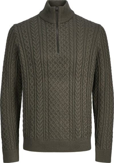 Jack & Jones Trui Jprblusean Knit Cable Half Zip Sn 12283487 Black Olive Mannen Maat - S