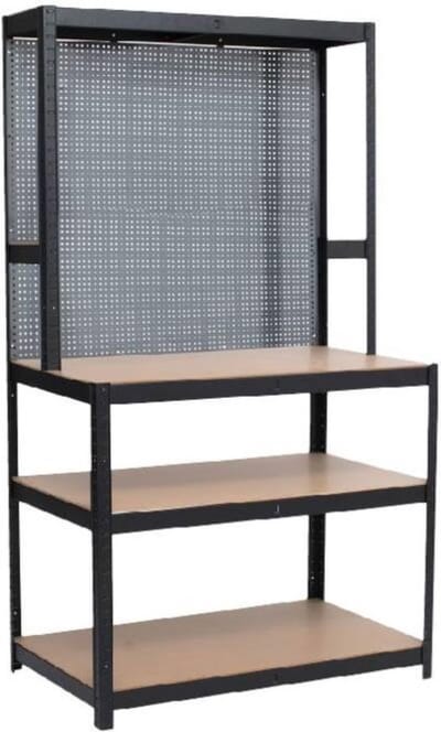 Benson Robuuste werkbank - hout en staal - 180x90x60 cm - met gereedschapswand en opbergruimte