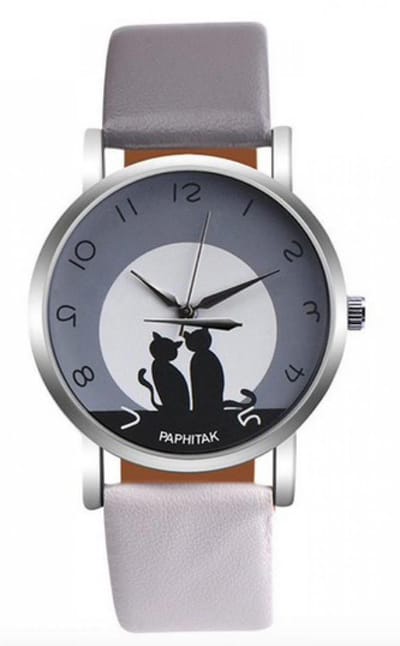 Hidzo Horloge Paphitak Katten - Ø 37 mm - Grijs/Wit - Kunstleer