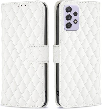 BINFEN Hoesje - Geschikt voor Samsung Galaxy A52 / A52s Hoesje - BINFEN Rhombus Book Case - Wit