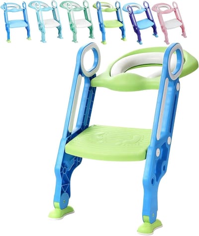 Toiletverkleiner Opvouwbaar - Kinder Toilet - Zindelijk Leren - Verstelbare Trap - Tot 75 kg - Blauw Groen