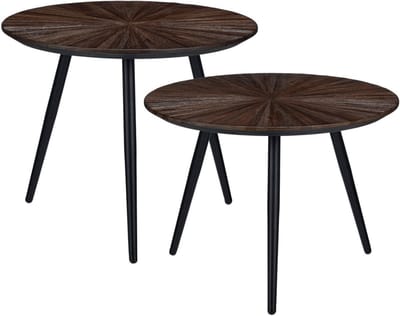 Mica Decorations Dane Bijzettafels - Salontafel Set van 2 - Bijzettafel Rond H44 x Ø54 cm - Koffietafel Set van Gerecycled Hout - Plantentafeltje - Bijzettafeltjes Woonkamer - Bruin