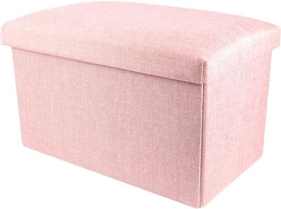Opbergpoef Linnen - Opvouwbaar Bankje - Ruimte Besparen - Met Deksel - 40x25x25cm - Roze