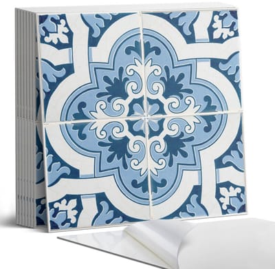 Coloray Plaktegels - Tegelpatroon met ornamenten Portugese Tegels - 30 cm x 30 cm - Blauw Plaktegels - 9 stuks - Vierkant PVC Tegels - Plaktegels Keuken - Zelfklevende Vloertegels - Vinyl Tegels - Zelfklevende Tegels