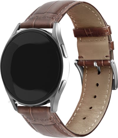Strap-it smartwatch bandje 20mm - Luxe leren crocodile bandje geschikt voor Samsung Galaxy Watch 4 (Classic) / Watch 5 (Pro) / Watch 6 (Classic) / Watch 7 (40 & 44mm) / Watch 1 42mm / Watch 3 41mm / Active (2) / Watch FE / Gear Sport - bruin