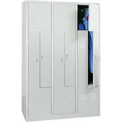 Locker, 6 compartimenten, 6 vakken, Z-deuren, met sokkel, draaivergrendeling, lichtgrijs