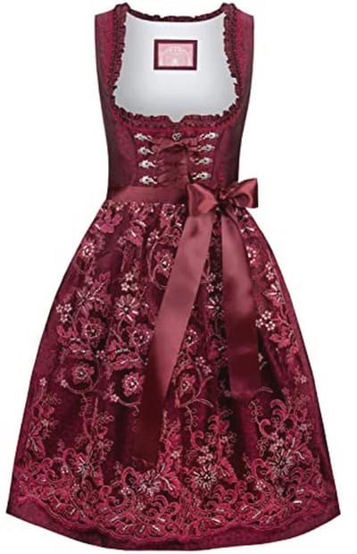 Elegante Dames Dirndl Jurk met Jacquard-patroon en Kanten Schort