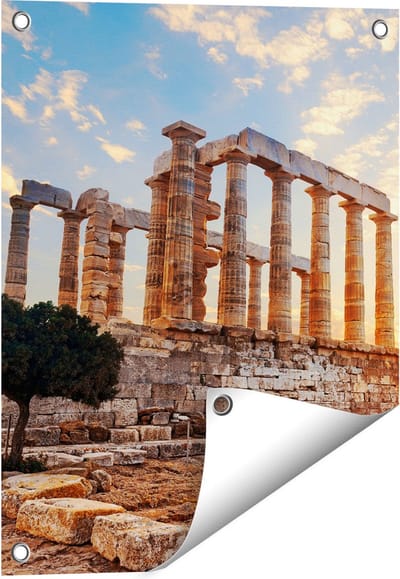 Gards Tuinposter Tempel van Poseidon in Athene, Griekenland - 40x50 cm - Tuindoek - Tuindecoratie - Wanddecoratie buiten - Tuinschilderij