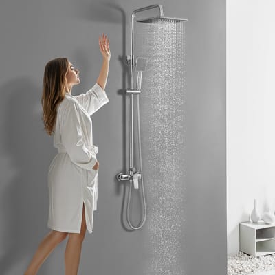 Auralum Max Regendouche Set - Compleet Doucheset - van Duurzaam Brass Materiaal - 2 Verstelbare Douchekoppen - Verstelbare Hoogte 93-130 cm - Regendoucheset - Chroom
