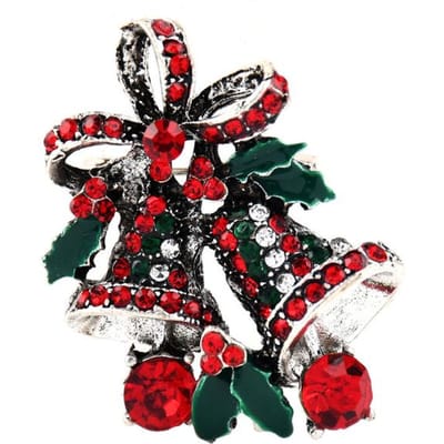 Strass Kerstklok Broche Speld Kleurrijke Strik Sjaal Gesp Corsage Mode Kleding Decoratie Feest Kerst Spelden zilver
