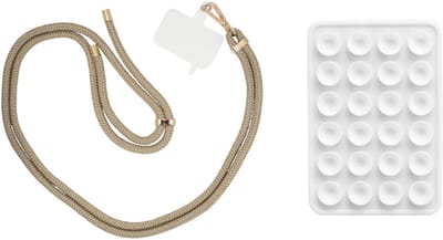 xoxo Wildhearts Telefoonkoord Bruin & Goud + Telefoonsticker Stick On Me Square Wit – geschikt voor alle telefoonhoesjes