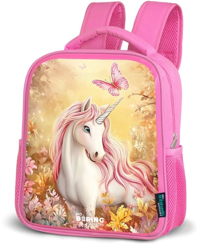 NoBoringSuitcases.com® - Rugzak roze - Schooltas meisjes - Eenhoorn - Vlinder - Roze - Manen - Kinder rugtas meisje - Boekentas kind - Kinderrugzak voor school - Schoolrugzak