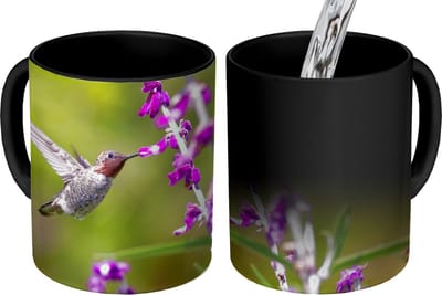 Magische Mok - Foto op Warmte Mokken - Koffiemok - Kolibrie - Vogel - Bloemen - Natuur - Magic Mok - Beker - 350 ML - Theemok