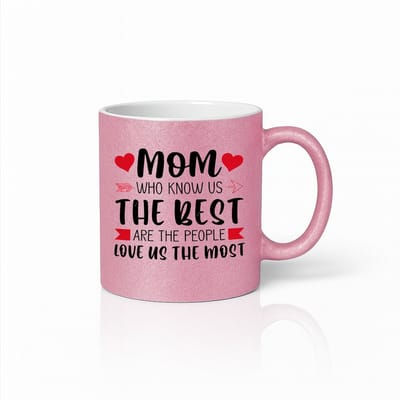 Roze Moederdag Koffiemok - Mom Who Knows Us The Best - 330ml - Roze
