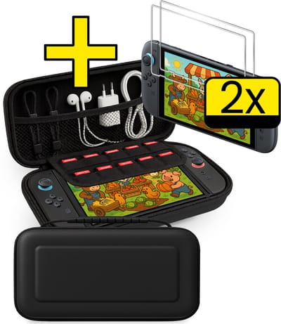 Hoes Geschikt voor Nintendo Switch 2 Case Hoesje Met 2x Screenprotector - Bescherm Hoes Geschikt voor Nintendo Switch 2 Hoes Hard Cover - Zwart