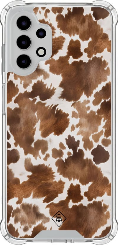 Casimoda® hoesje - Geschikt voor Samsung Galaxy A13 4G - Koeienprint - Shockproof case - Extra sterk - TPU/polycarbonaat - Bruin/beige, Transparant