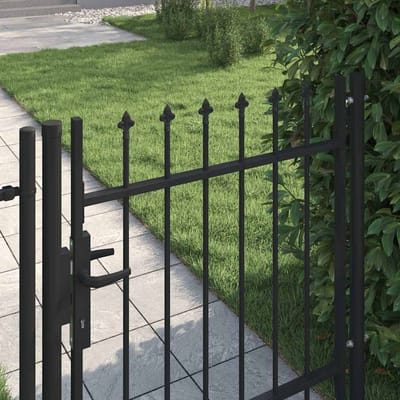 vidaXL - Hekpoort - BOXTEL - enkele - deur - met - puntige - bovenkant - staal - 1x1 - m - zwart