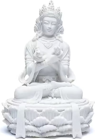 Boeddhabeeld Wit – Boeddhabeeld met Dorje en Bel – Wit – 17 cm