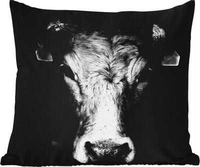 Tuinkussen - Dieren - Koe - Zwart - Wit - Koeienkop - 40x40 cm - Weerbestendig