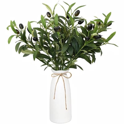 Dailygoods- Kunstplant 41 cm - Olijftak in keramische vaas - Nepplant groene stengels - Faux eucalyptusstengels - Decor voor thuiskantoor - Tafelmiddelpunt