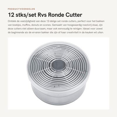 Dailygoods- Cakevormen Set van 12 - Ronde Snijders - Hoogwaardig Roestvrij Staal - Diameter 2,5-10,5 cm - Bakgereedschap - Gloednieuw - Koekjesuitsteekvormpjes