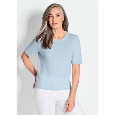 Pullover van kasjmier met korte mouwen en ronde hals - lichtblauw - Gr. 44 van Goldner Fashion