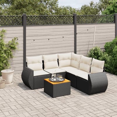 vidaXL - 6-delige - Loungeset - met - kussens - poly - rattan - zwart
