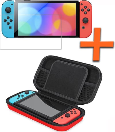 Hoesje Geschikt voor Nintendo Switch Hoes Bescherm Case Hardcover Met Screenprotector - Hoes Geschikt voor Nintendo Switch Case - Rood
