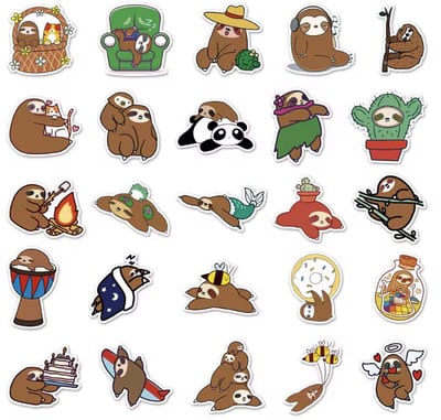 CHPN - Luiaard stickers - Stickers van luiaard - ± 50 stuks - Grappige luiaard stickers - Sloth sticker - Journal - Laptopstickers