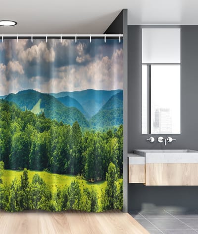 New Bed, Berg Landschap van Bergen, Douchegordijn Badkamer Decor Set met Haakjes, 120 cm B 180 cm L