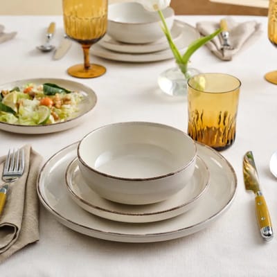 BAVARY 24-delig Beige Keramisch Servies - Rustiek & Modern Tafelservies Set - 6 persoons - Serviessets - Aardewerk Servies
