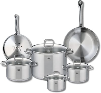 Set van 2 Koekenpannen 24 en 28 cm en 4 kookpotten 14, 16, 20 en 26 cm Elo Profi Citrin