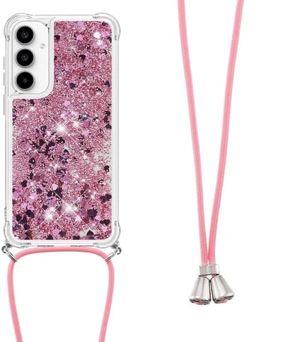 Coverup Hoesje - Geschikt voor Samsung Galaxy A57 Hoesje - Coverup Liquid Glitter Back Cover met Koord - Rose Gold