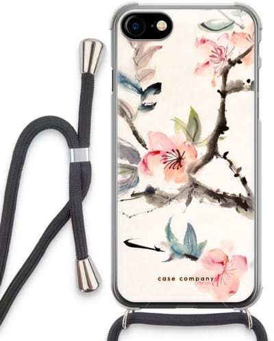 Case Company® - Hoesje met koord geschikt voor iPhone SE 2020 hoesje met Koord - Japanse bloemen - Telefoonhoesje met Zwart Koord - Bescherming aan alle Kanten en Over de Schermrand