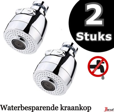 Borvat® | 2X Waterbesparende kraankop met 3 standen -Zilver- kraan opzetstuk- roterende kraankop - kraan koppelstuk - perlator